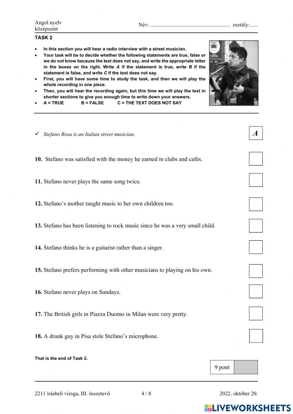 ANgol érettségi 2022 október LISTENING