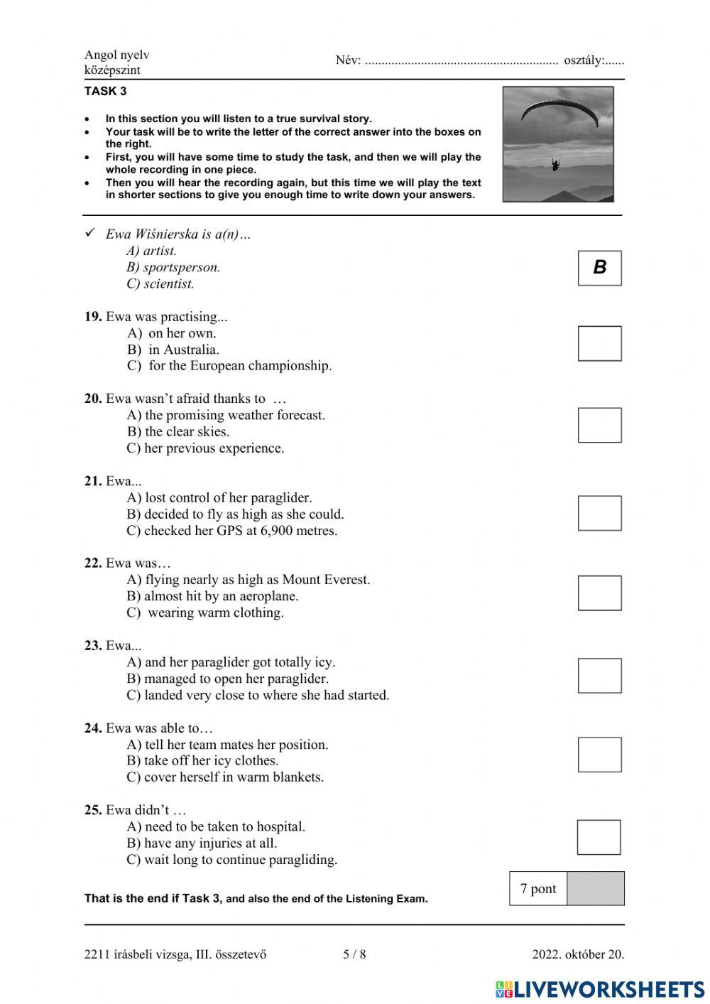 ANgol érettségi 2022 október LISTENING