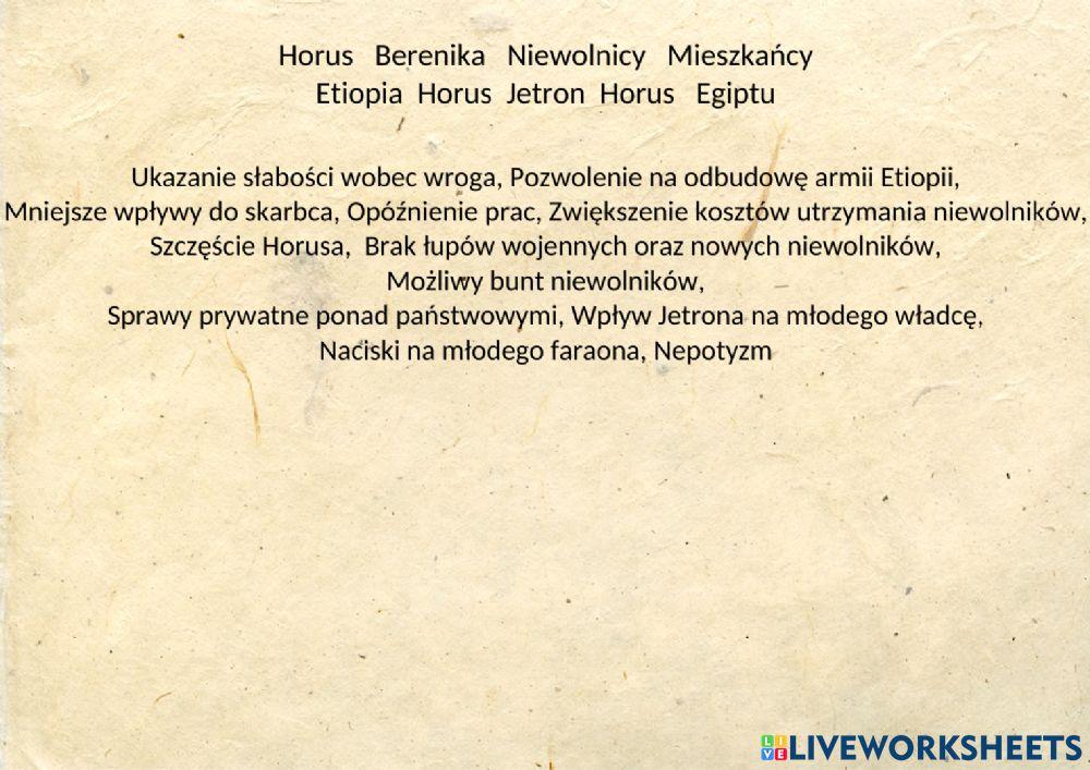 Z Legend Dawnego Egiptu Edykty Edytkty Horusa Z legend dawnego egiptu worksheet | Live Worksheets