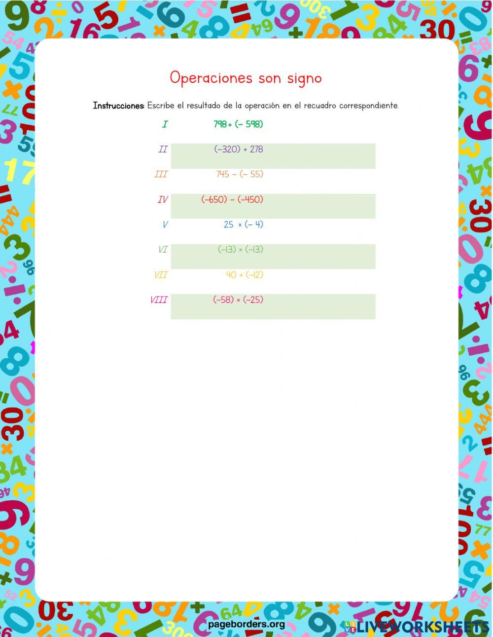 Operaciones con signo Operaciones con signo