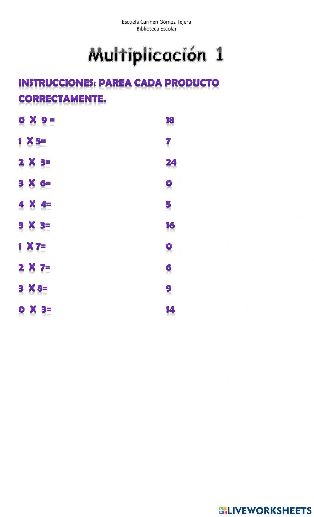 Multiplicación 0 al 4