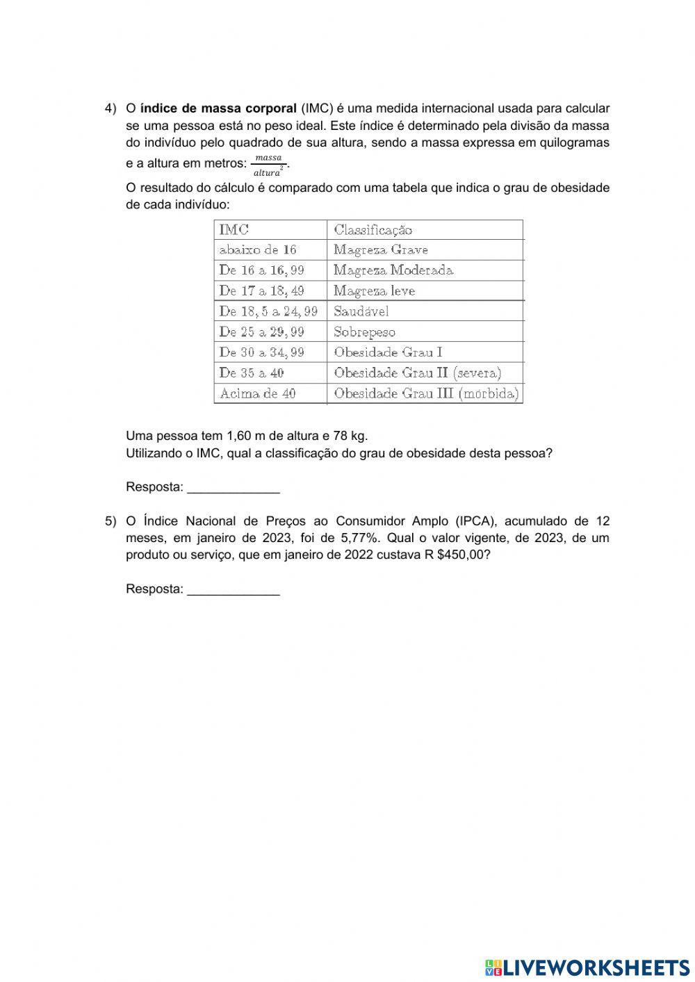 Indicadores - Coeficientes, índices e taxas
