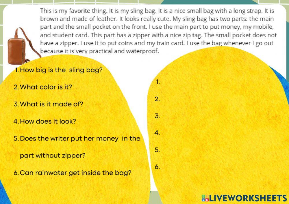 Reading comprehension on describng things