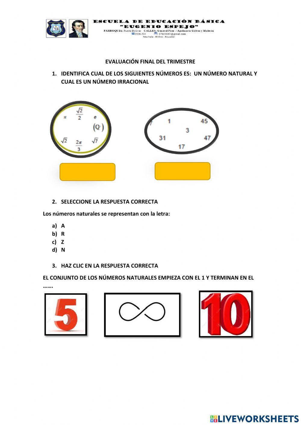 Matemáticas evaluación