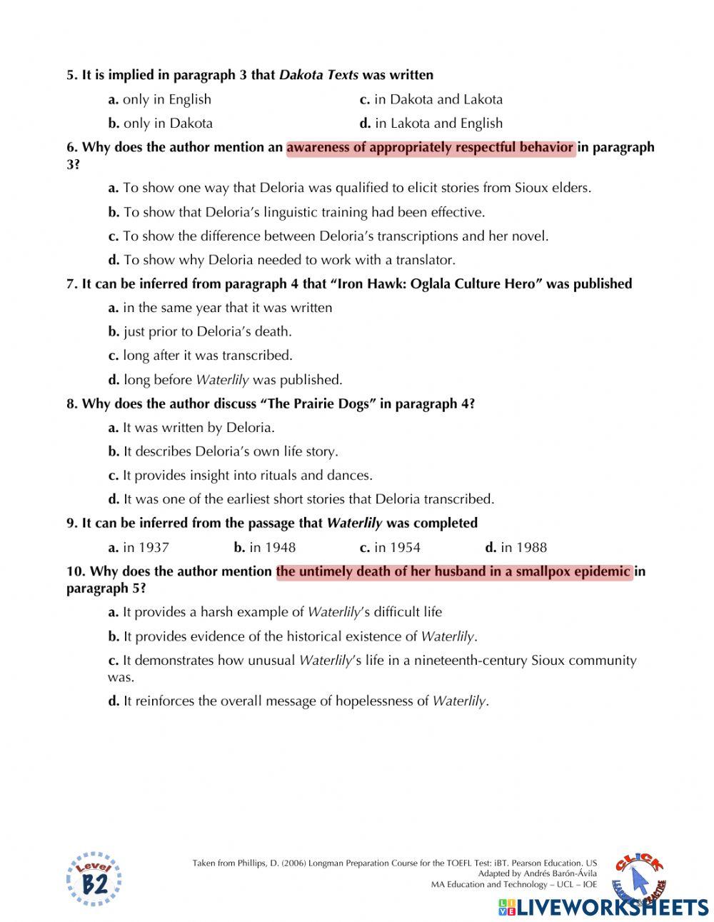 Reading Ex.: TOEFL (skills 7-8)
