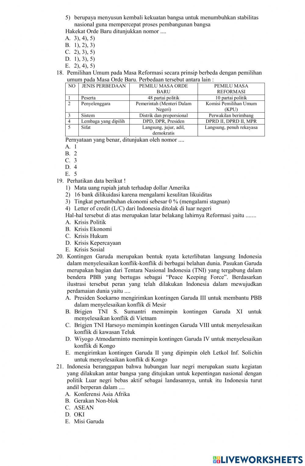 SOAL PAT Sejarah Indonesia