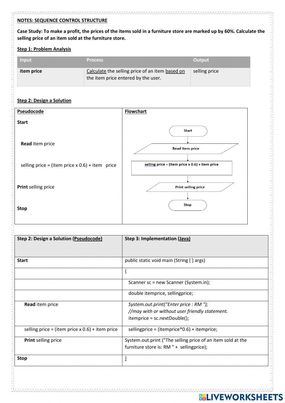 Sequence Control Structure worksheet | Live Worksheets