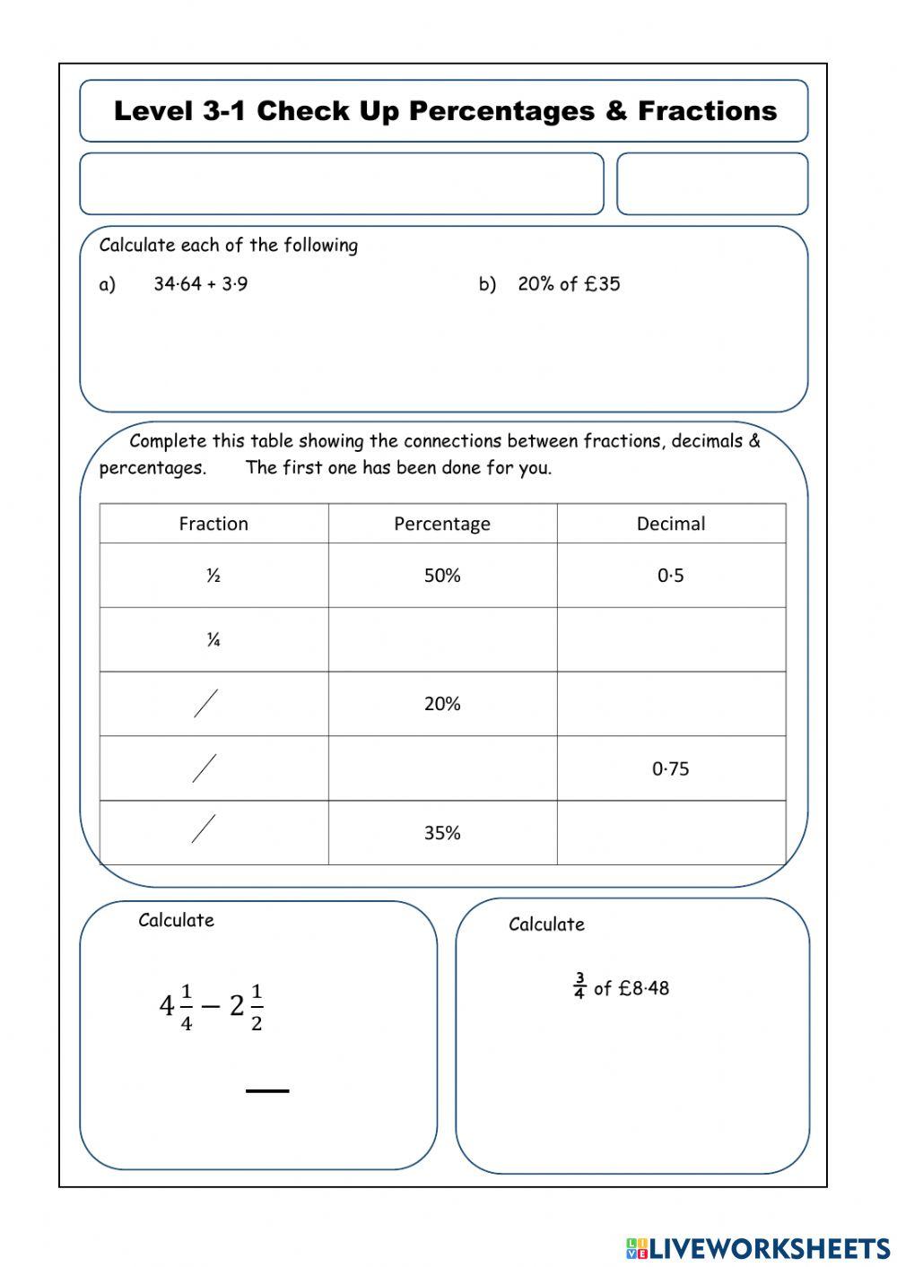 WW 3-1 Percentage Test