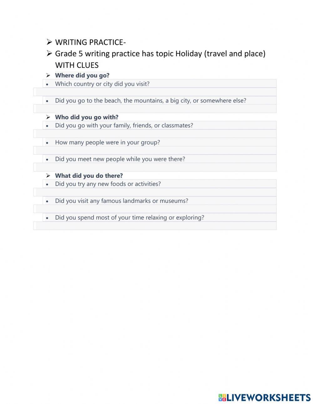 Writing Practice Grade 5-Holiday