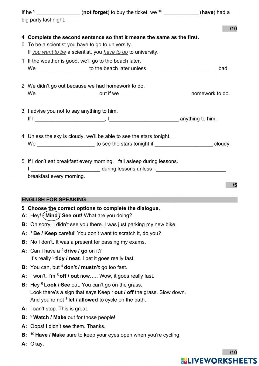 WW 4 Unit 5 language test