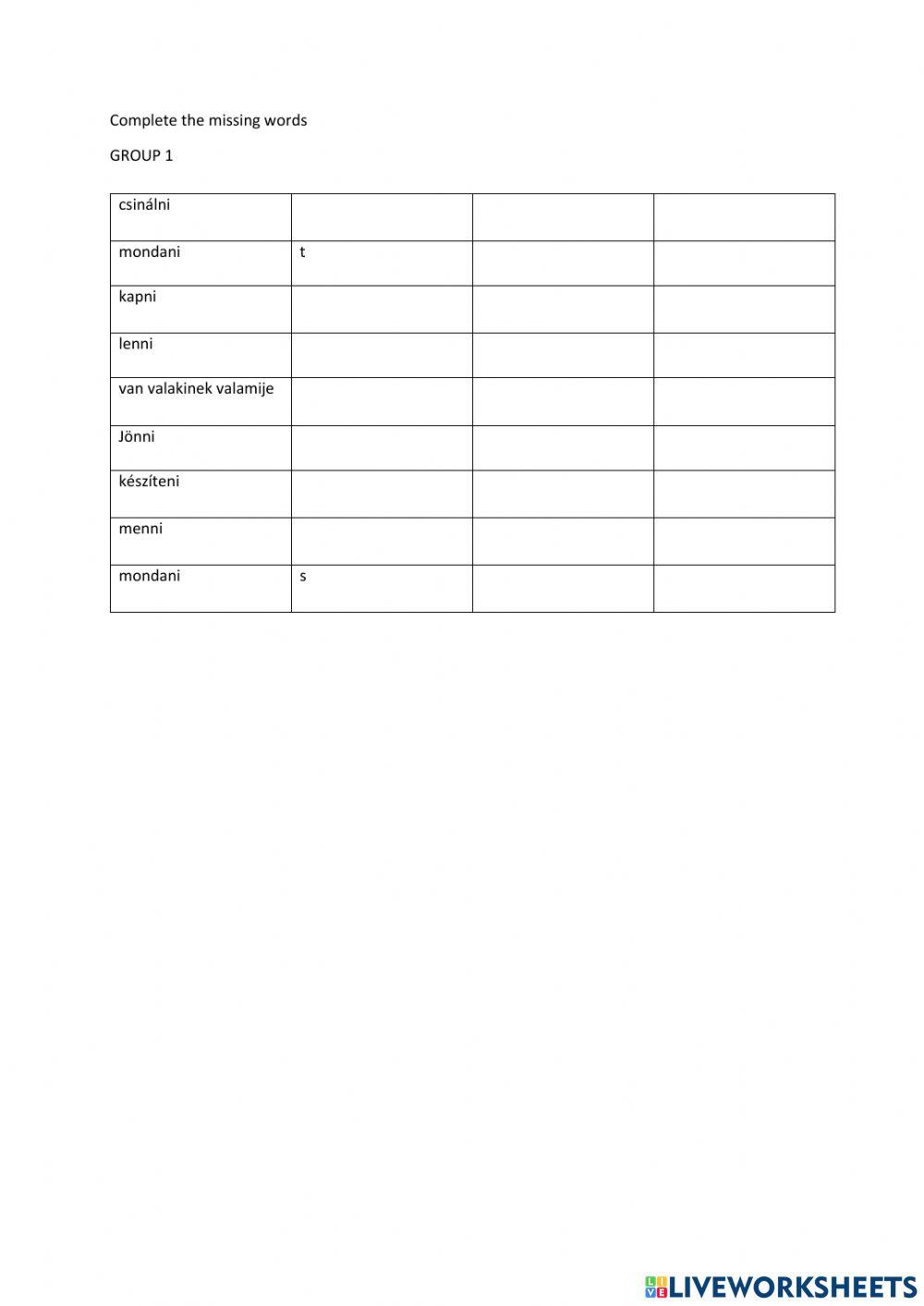 Irregular verbs - GROUP 1