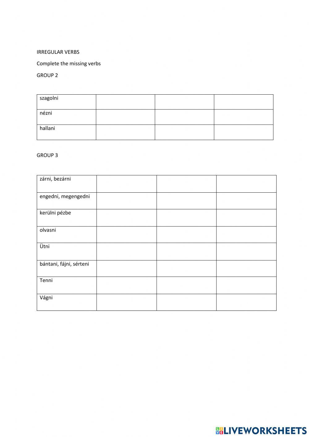 Irregular verbs - Group 2+ Group 3