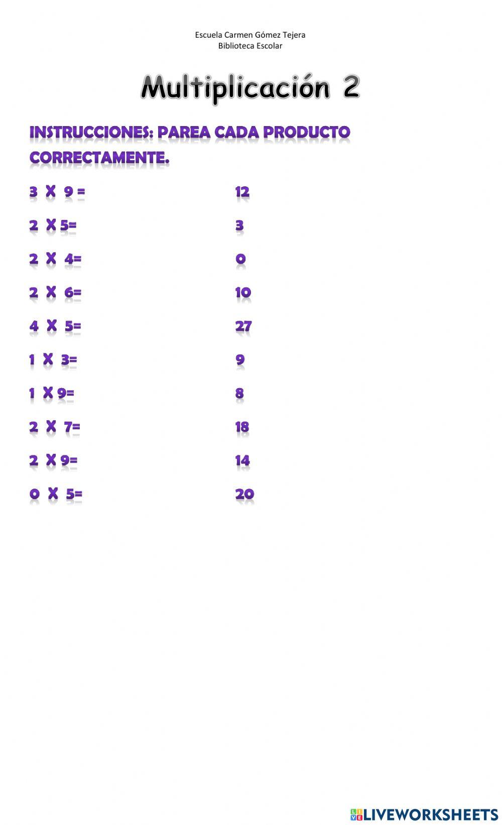 Multiplicación 0 al 4