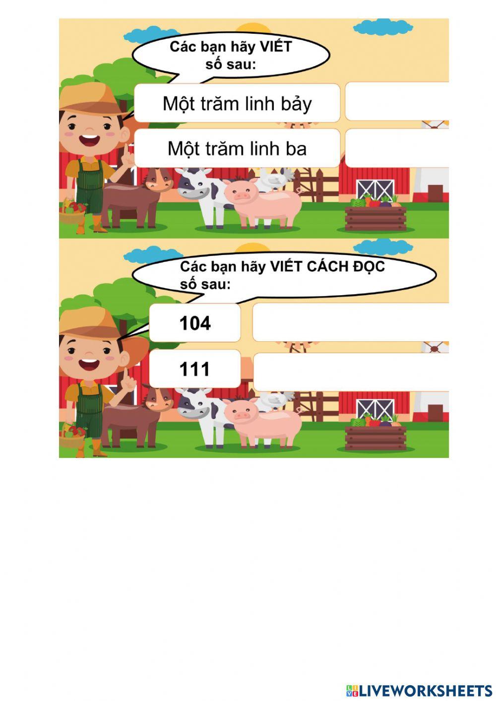 Các số từ 101 đến 110