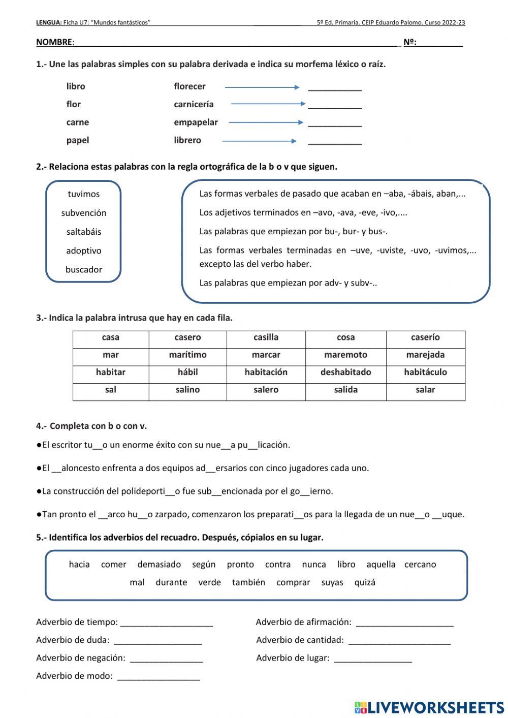 Ficha de repaso U.D.7 Lengua 5º