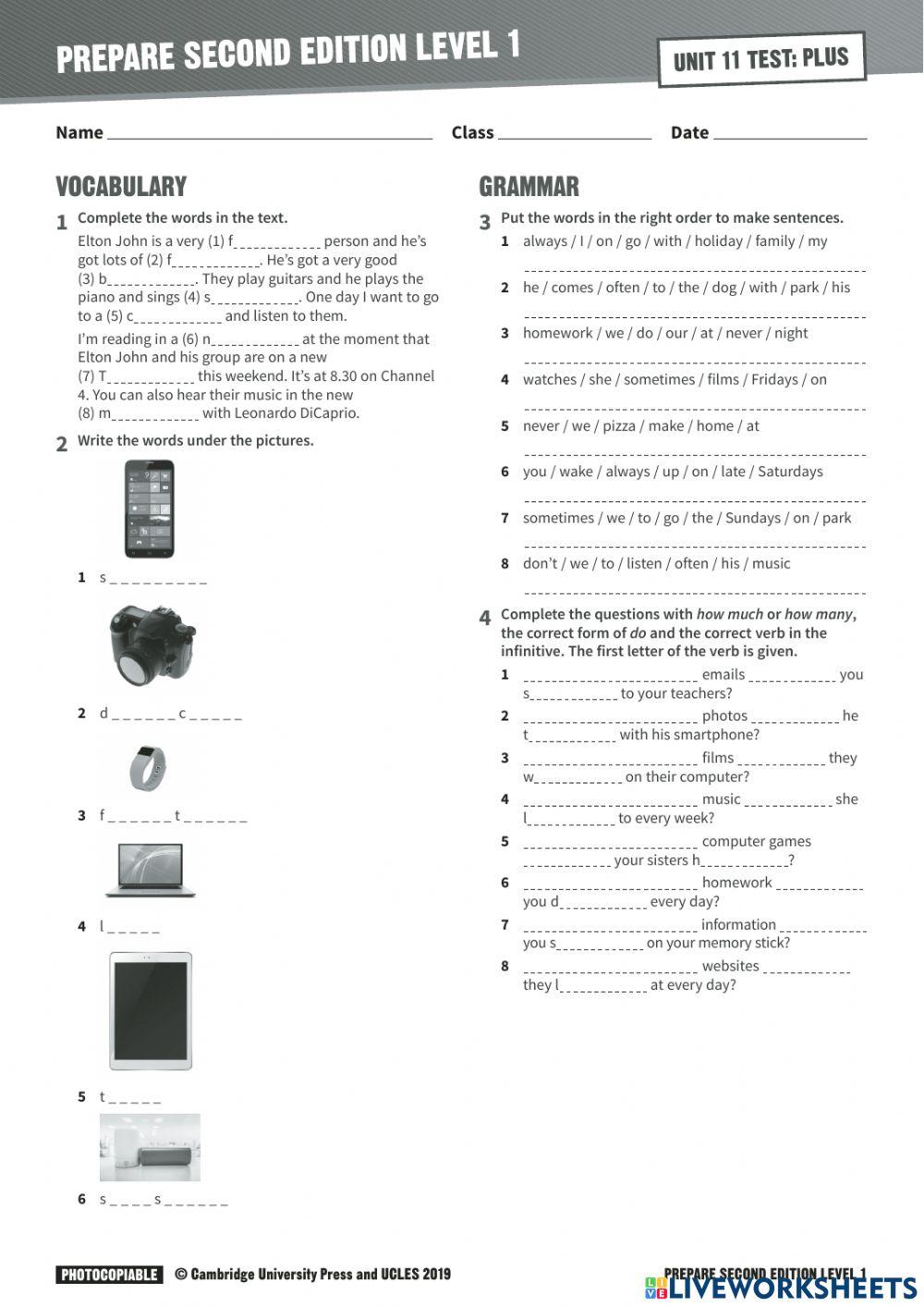 Prepare 5. Ukrainian edition. Unit 11. Test B