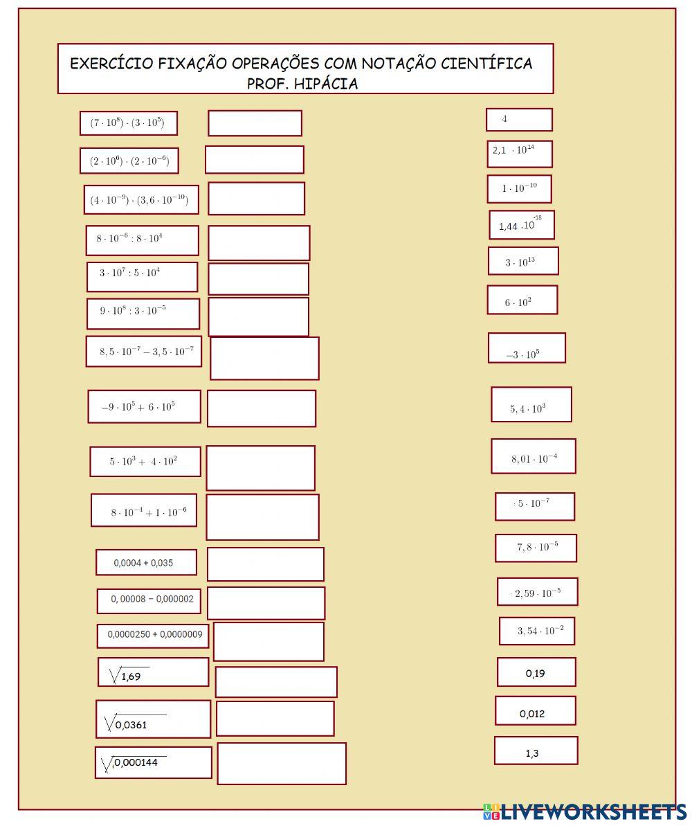 Operações com notação científica