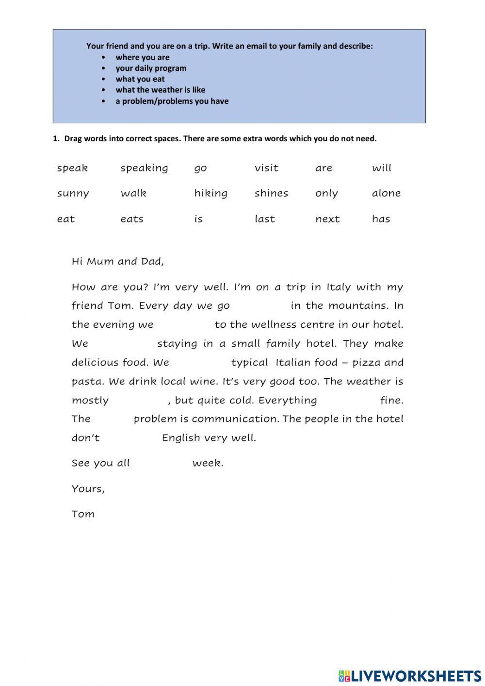 Email from a trip - Model Writing 1 - 6