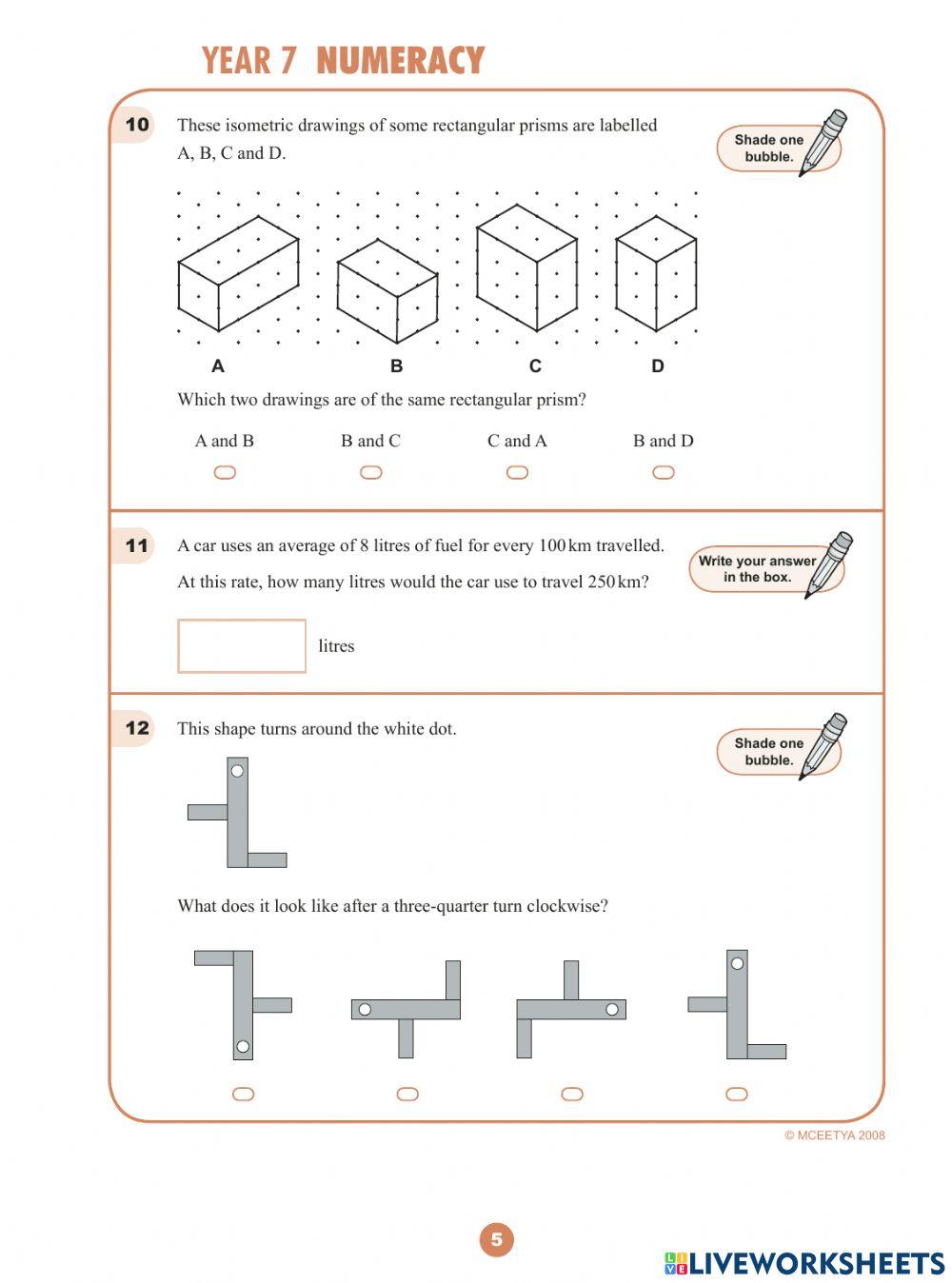 Year 7 (T1W4-2023) - NAPLAN (Calculator Allowed) - In-class