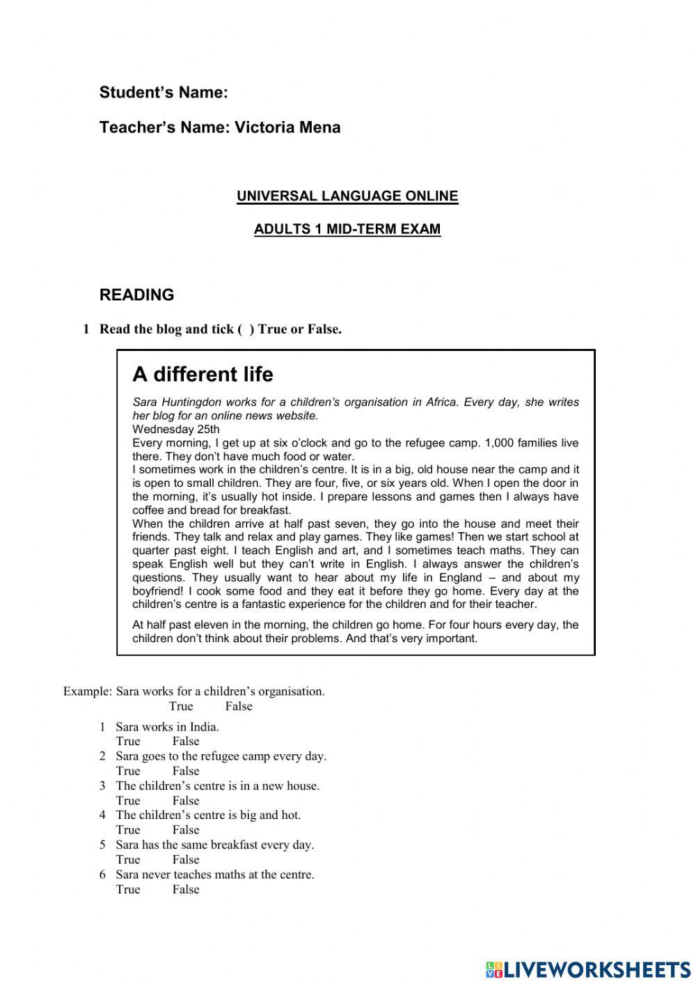 Adults 1 final exam-victoria