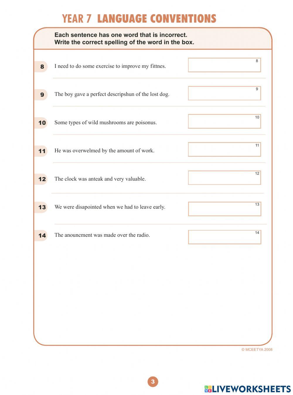 Year 7 (T1W4-2023) - NAPLAN (Language Conventions) - In-class