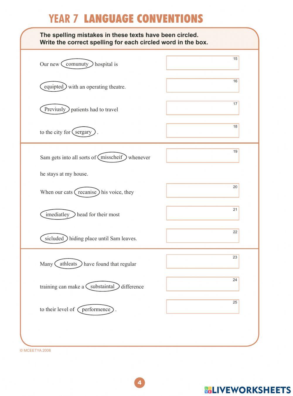 Year 7 (T1W4-2023) - NAPLAN (Language Conventions) - In-class