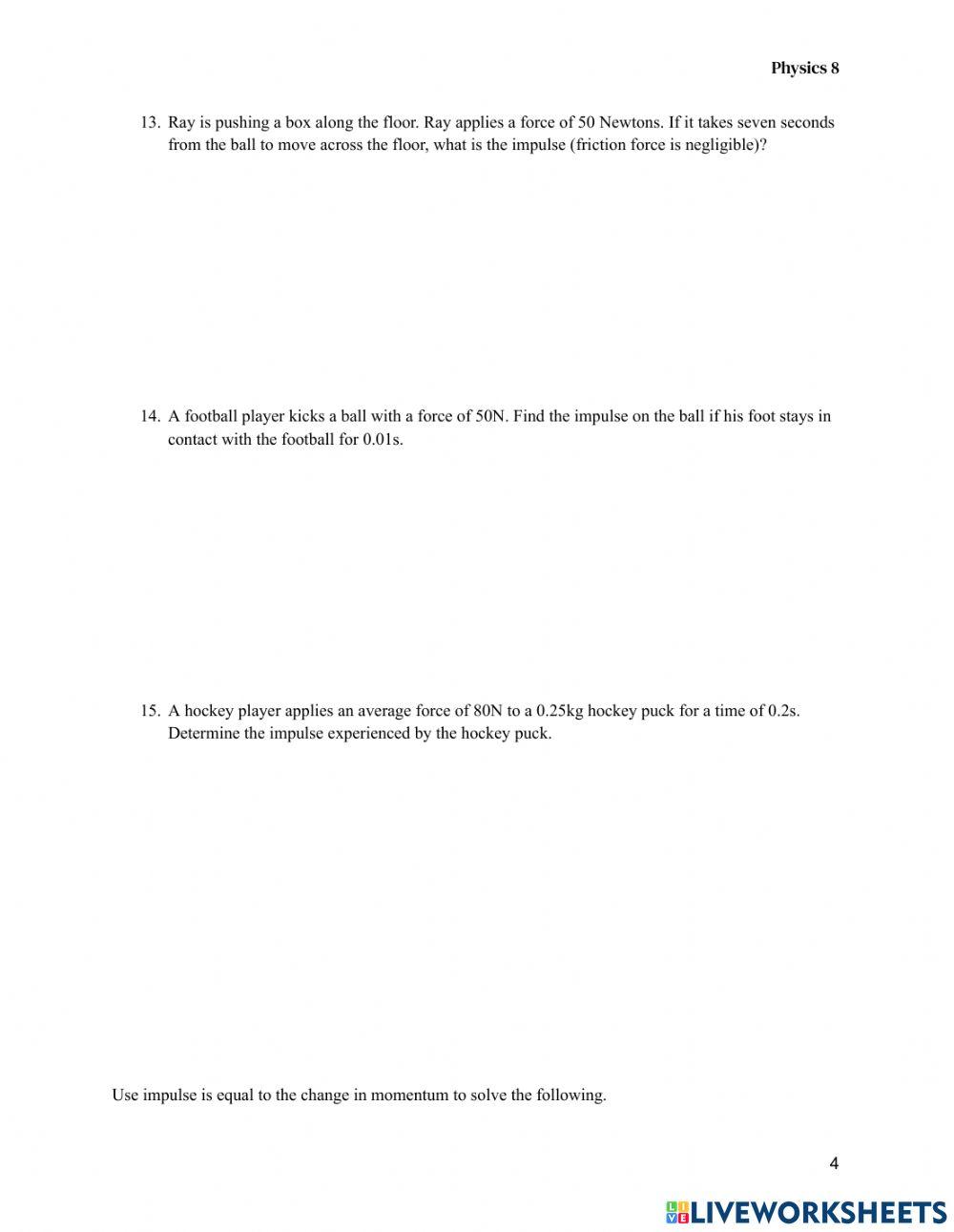 Impulse and Momentum Review Worksheet