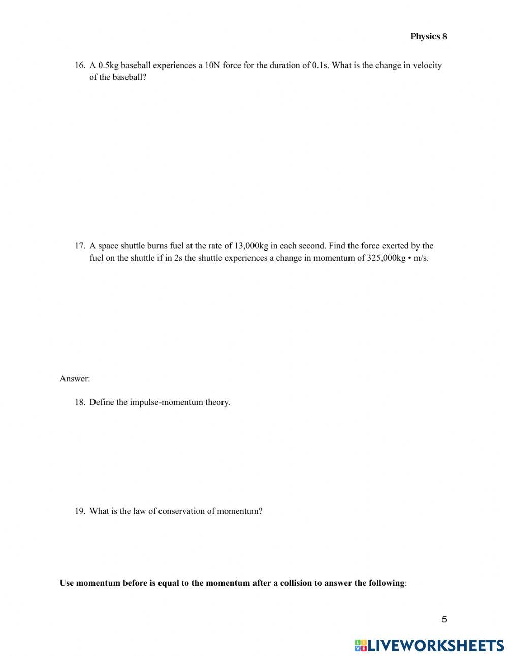 Impulse and Momentum Review Worksheet