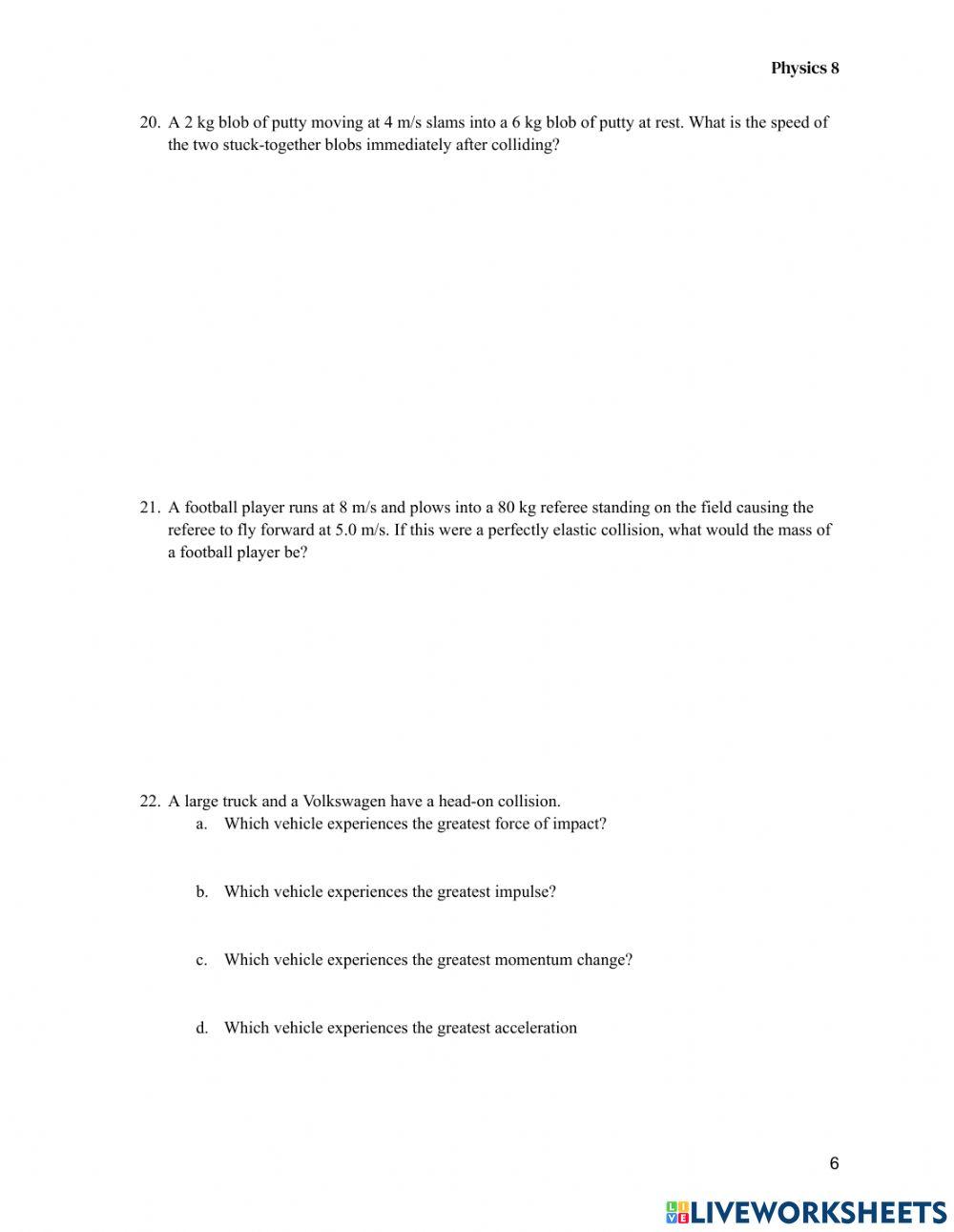 Impulse and Momentum Review Worksheet