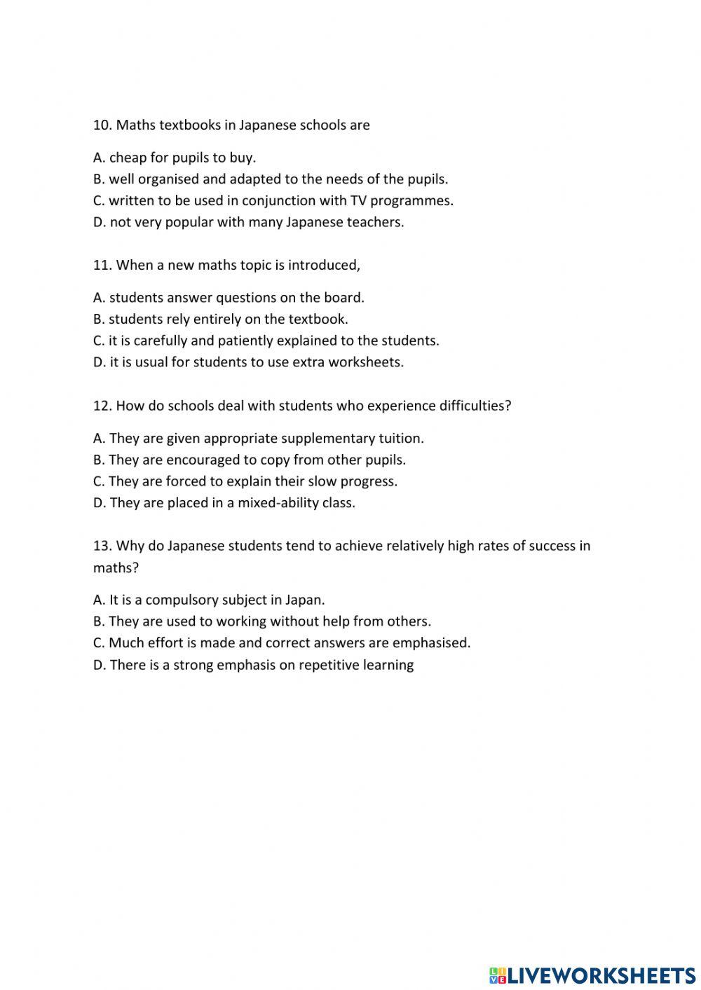 Reading-multiple choice (2)