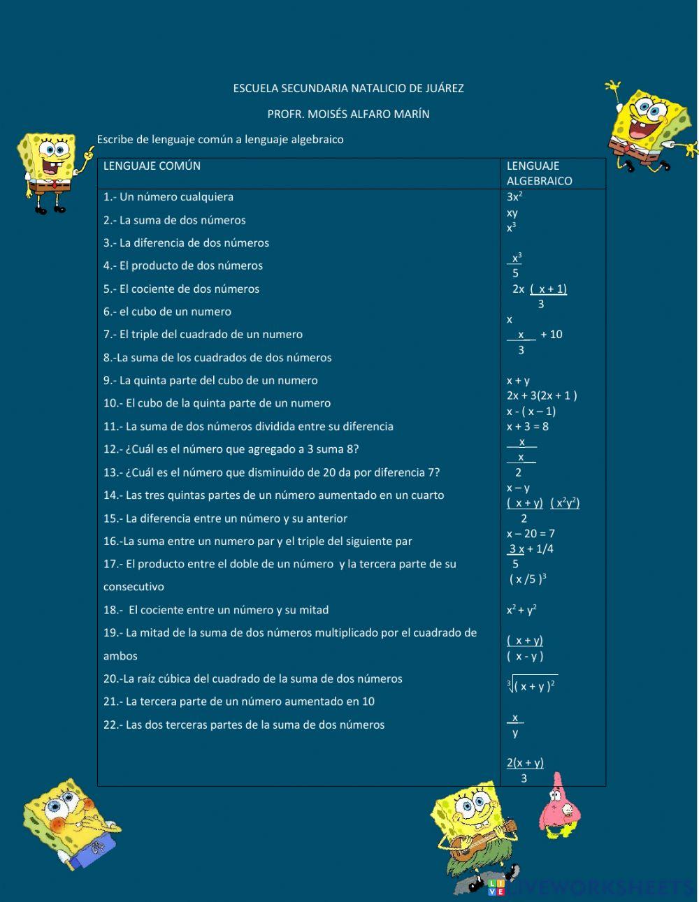 Lenguaje algebraico