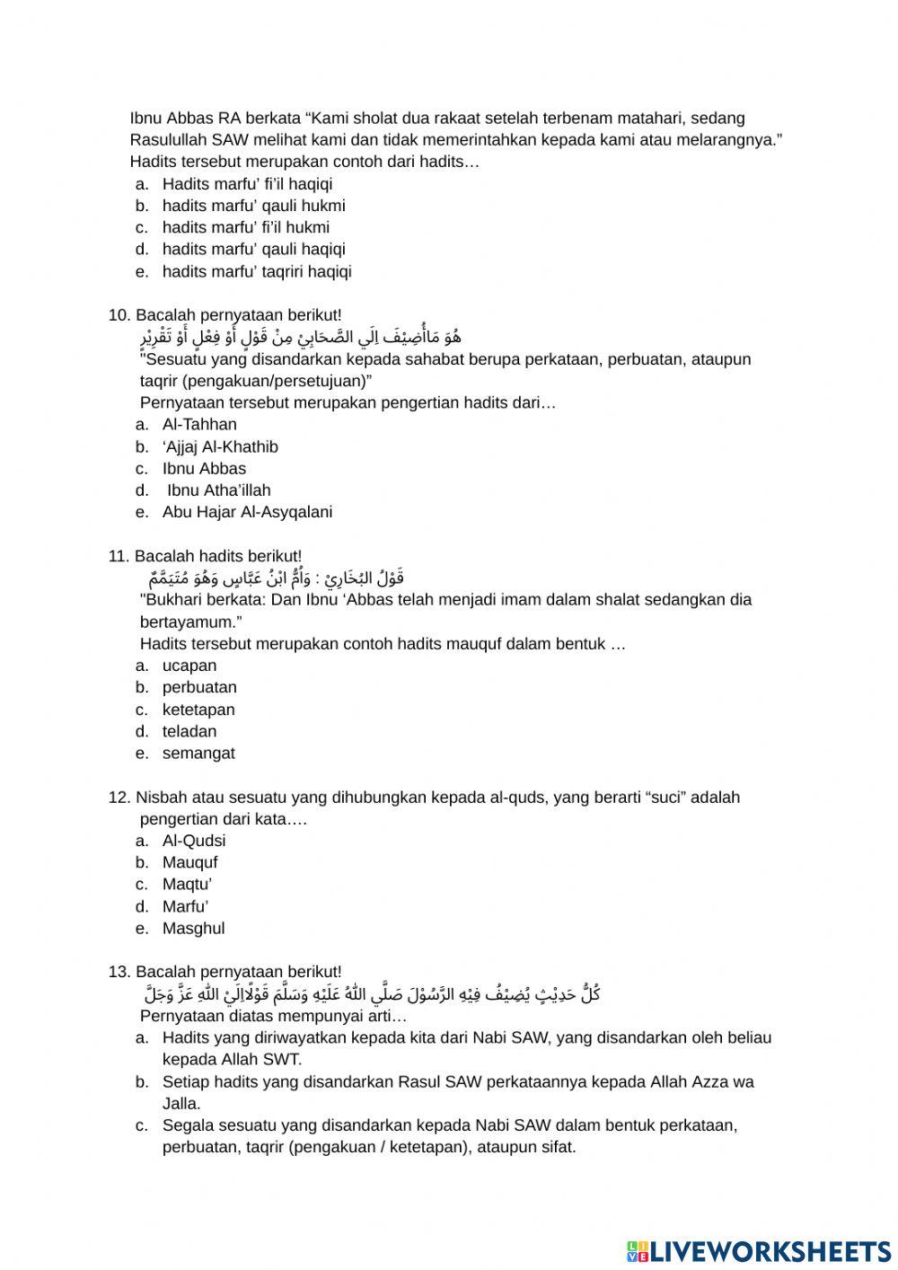 Pembagian Hadits Berdasarkan Tempat Bersandarnya
