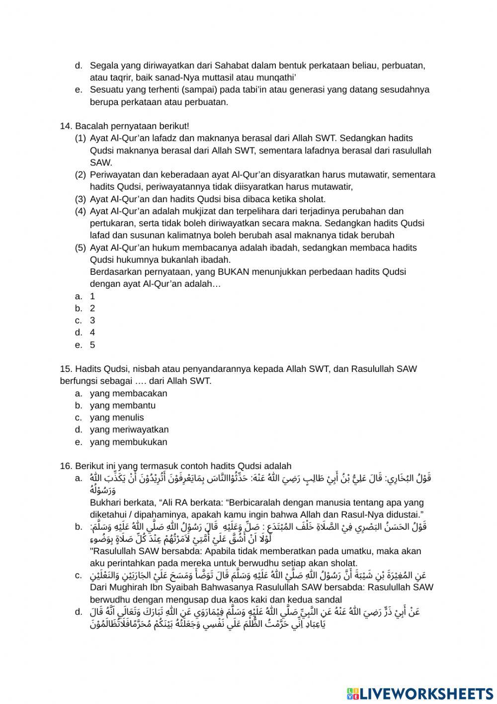 Pembagian Hadits Berdasarkan Tempat Bersandarnya