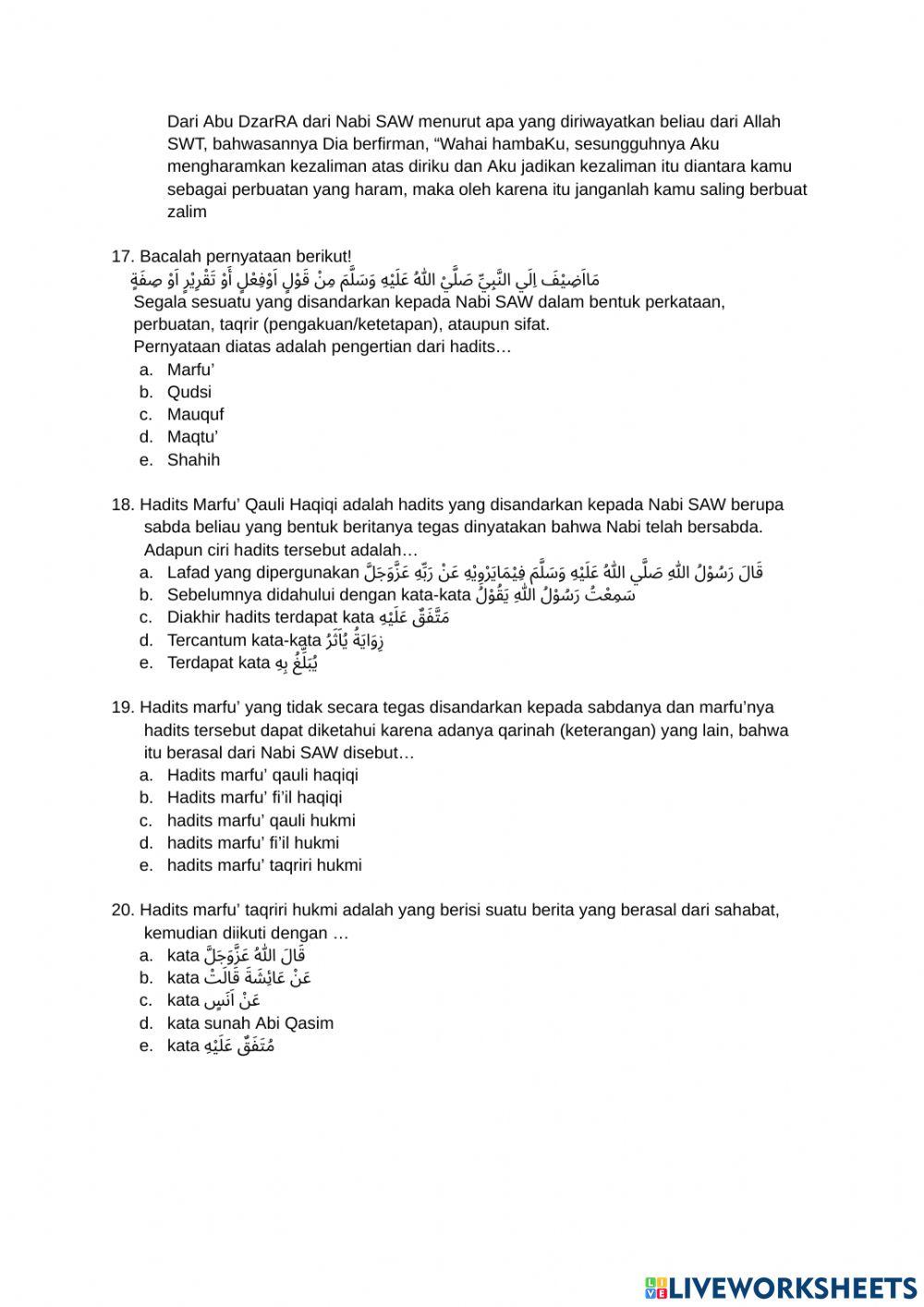 Pembagian Hadits Berdasarkan Tempat Bersandarnya