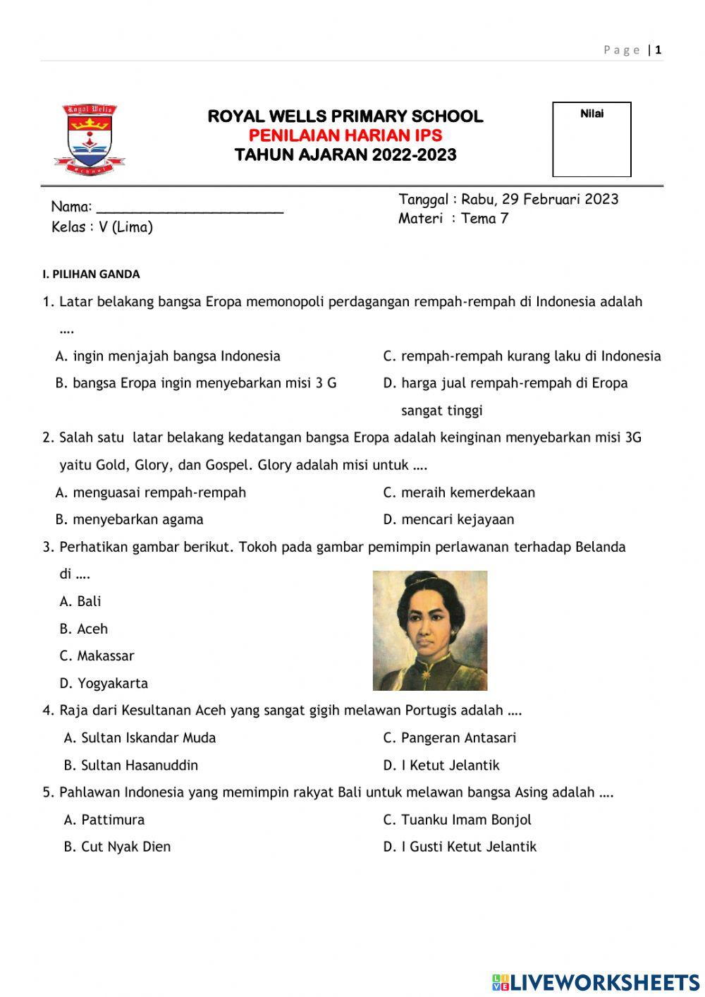 Penilaian harian ips tema 7