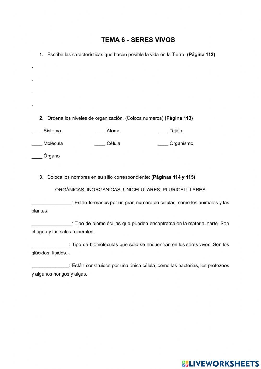 Los seres vivios: Clasificación y funciones