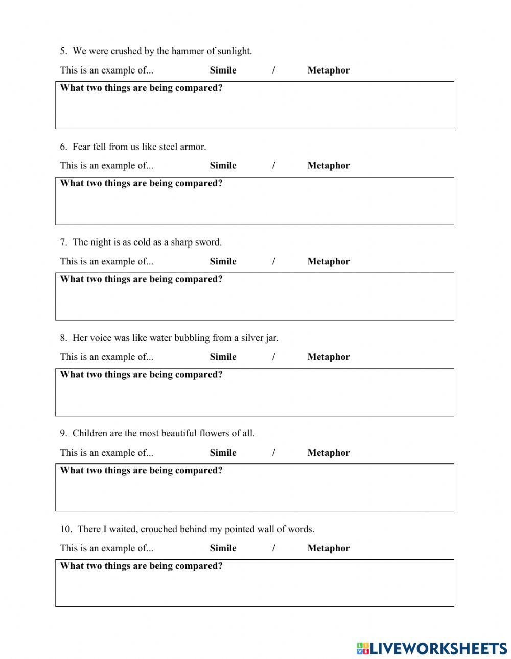 Simile-Metaphor Worksheet