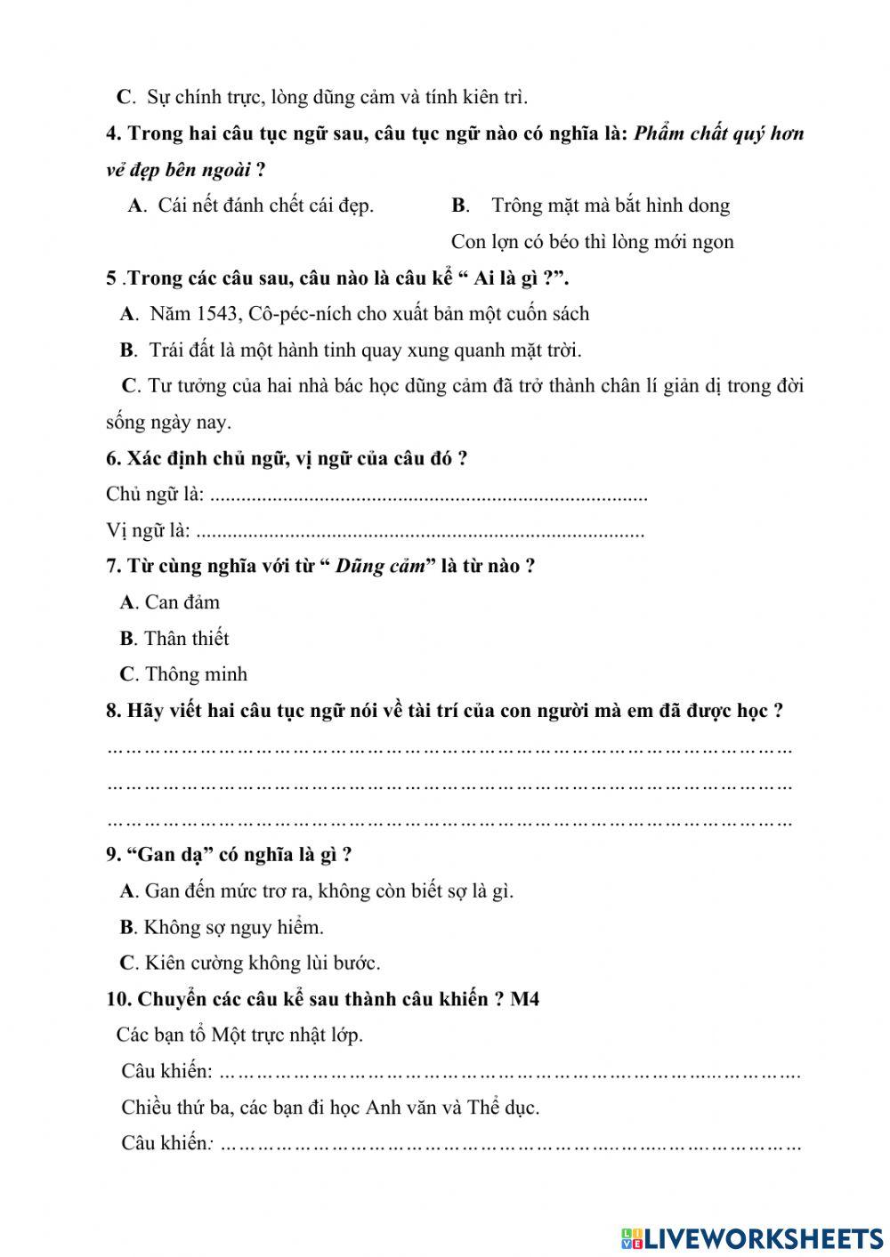 Đề ôn giữa kì TV lớp 5