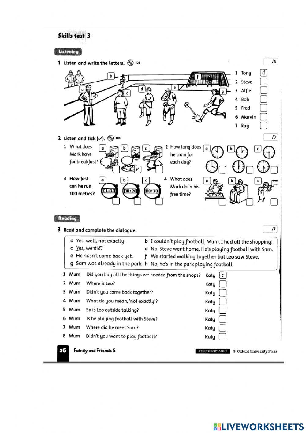 Family and friends 5 Summative test 3