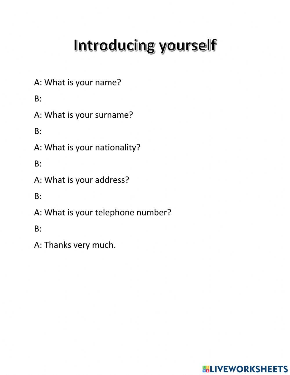 A roleplay: Introducing yourself