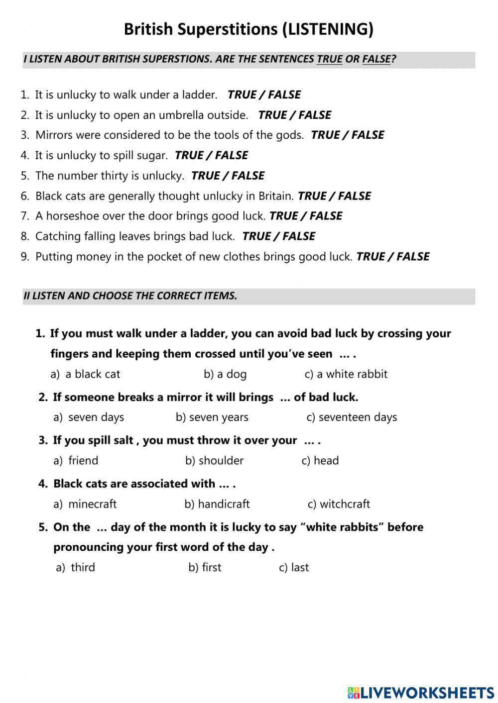 British superstiotions LISTENING F8