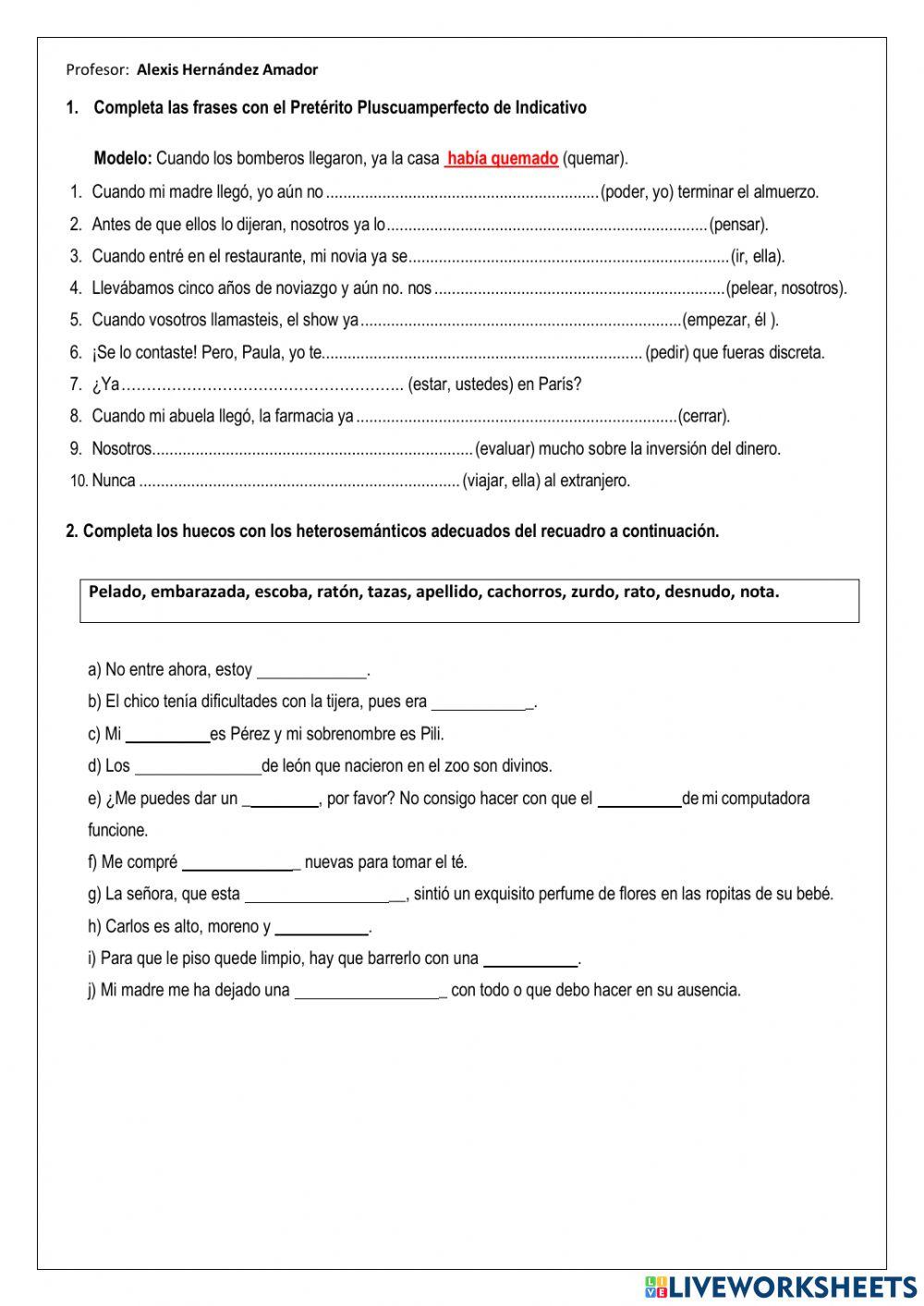 Pluscuamperfecto - Heterosemánticos.