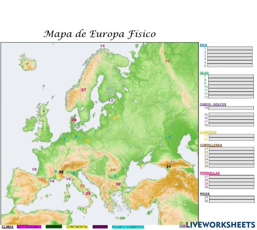 Mapa Europa físico