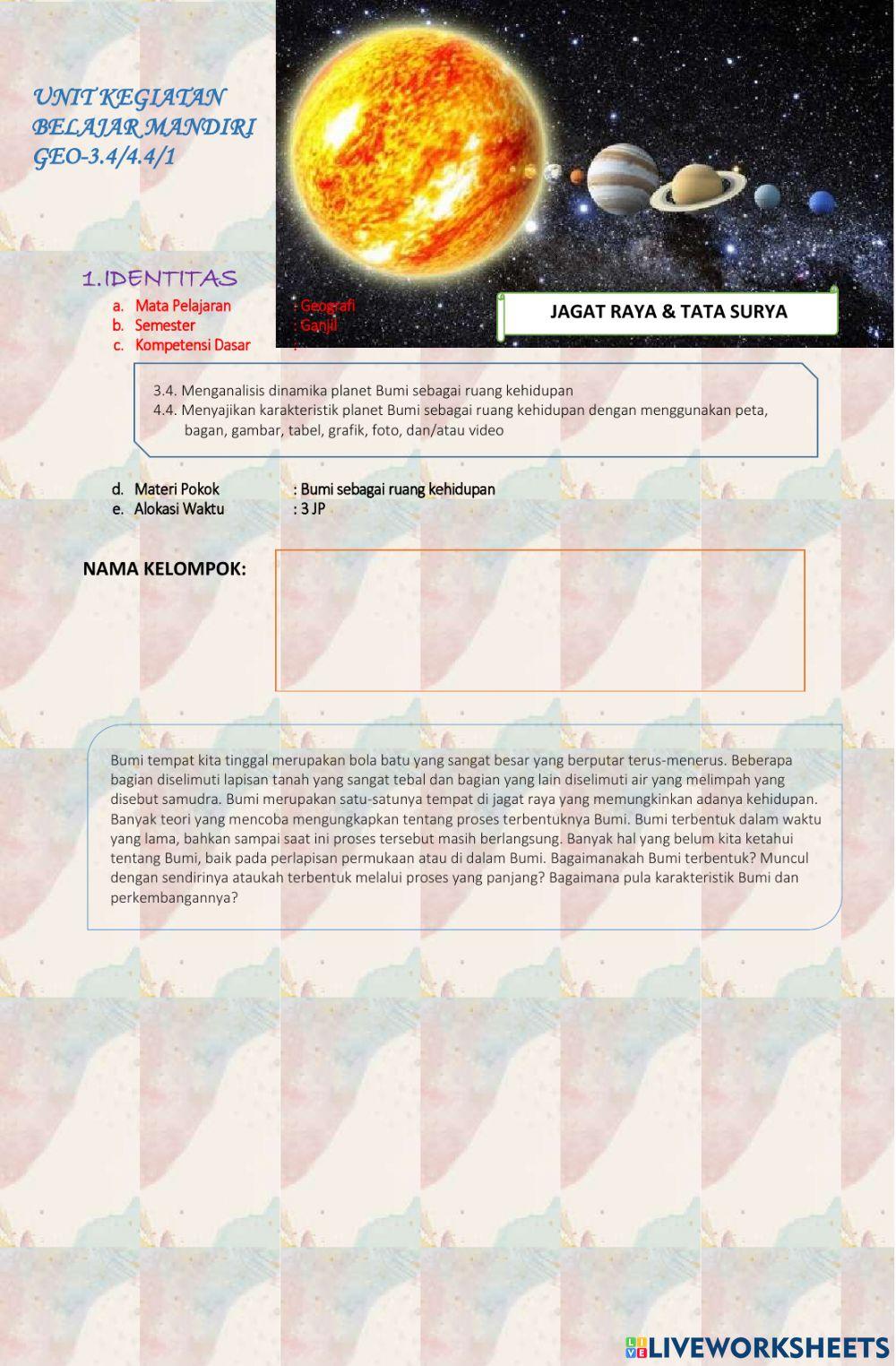 Bumi Sebagai Tempat Hidup