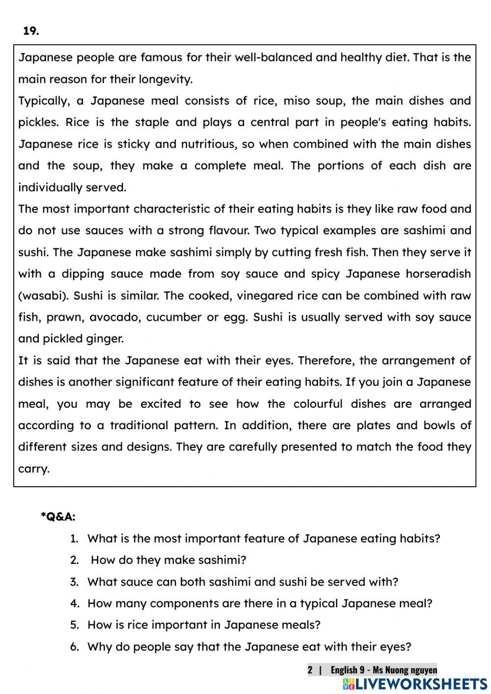 E9U7 (speaking) RECIPES AND EATING HABITS (P2) -nuongnguyen