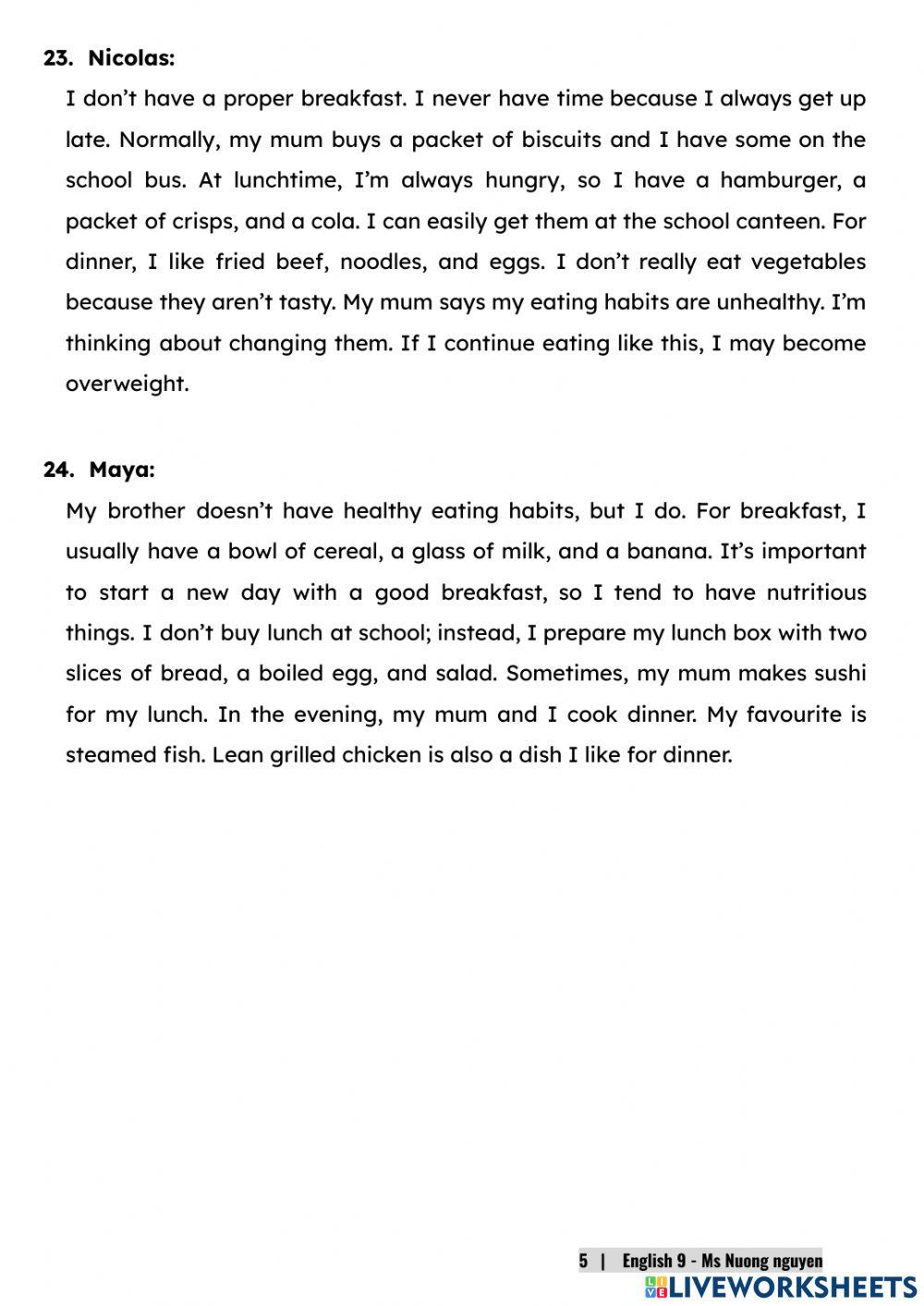 E9U7 (speaking) RECIPES AND EATING HABITS (P2) -nuongnguyen