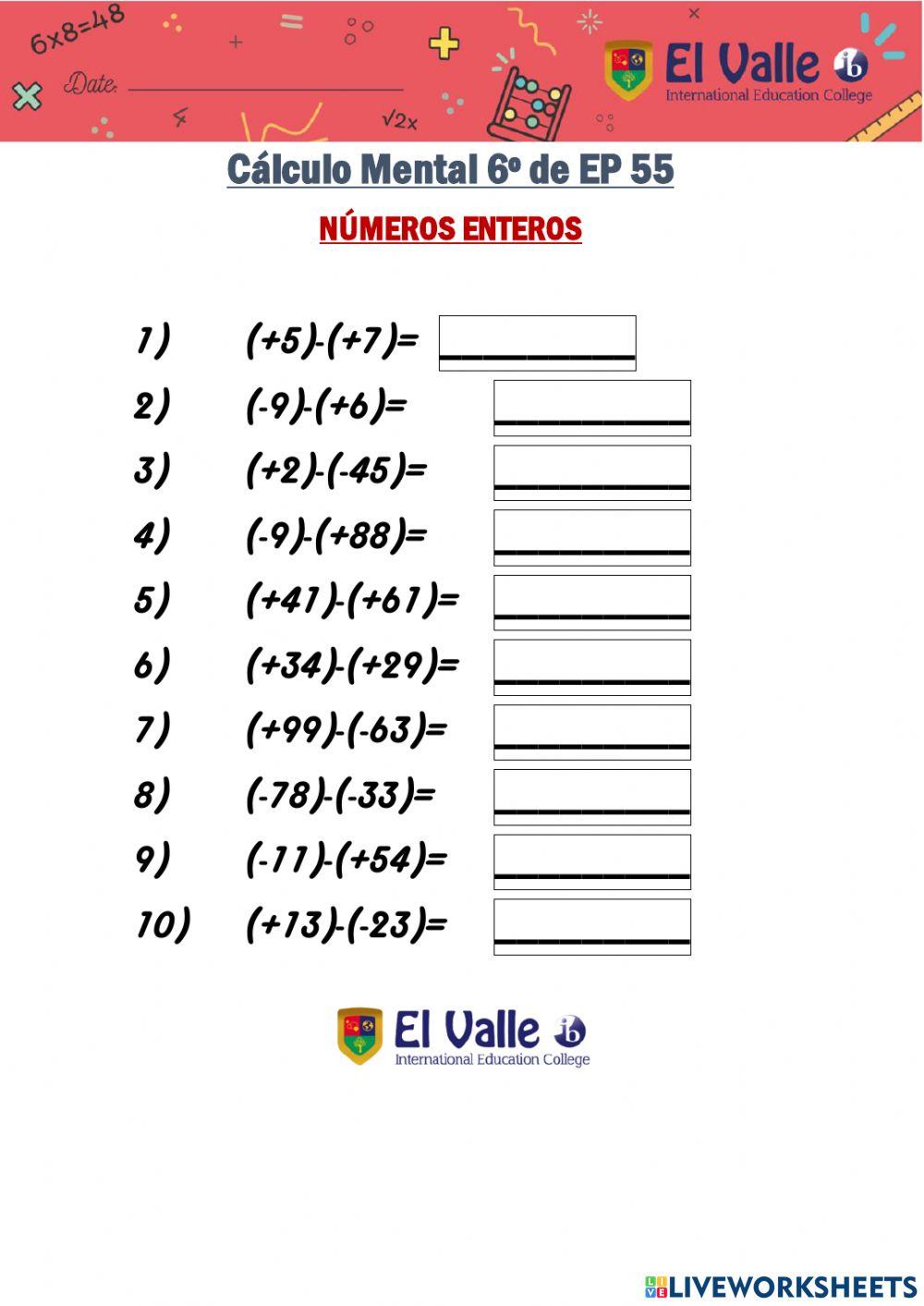 Cálculo Mental 6º de EP 55