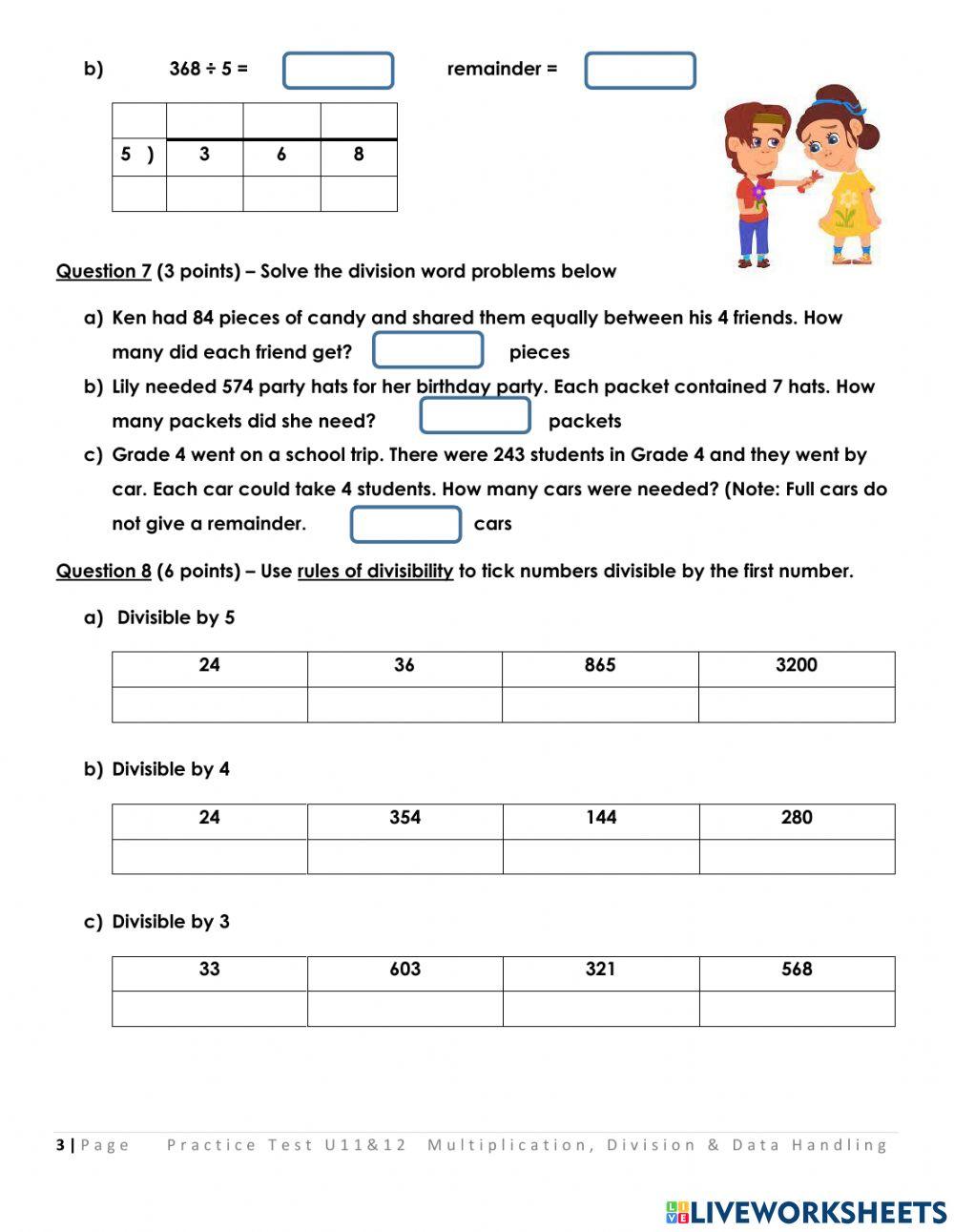 Maths Test - Multiplication, Division & Data