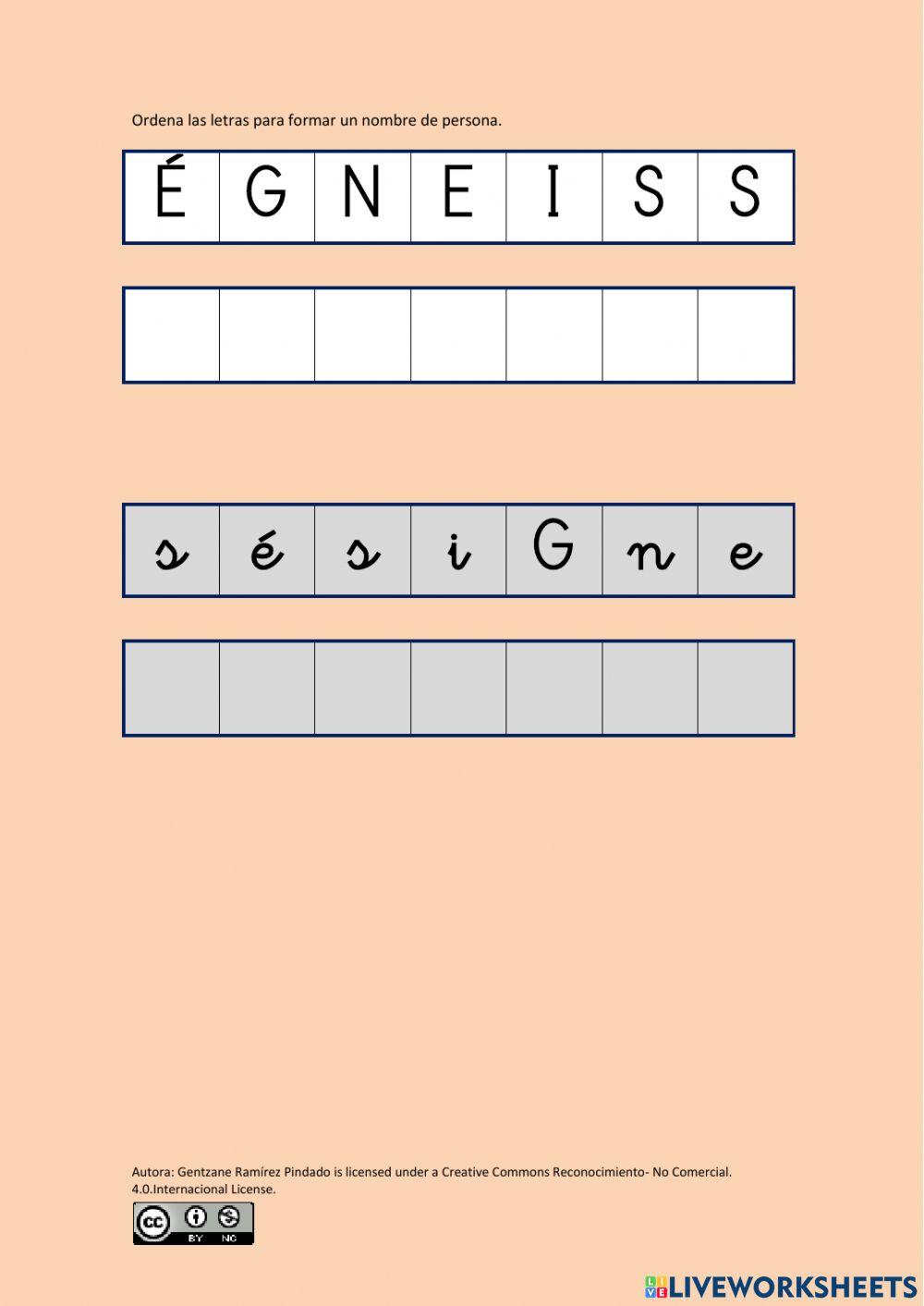 Ordenar letras para formar nombre de persona