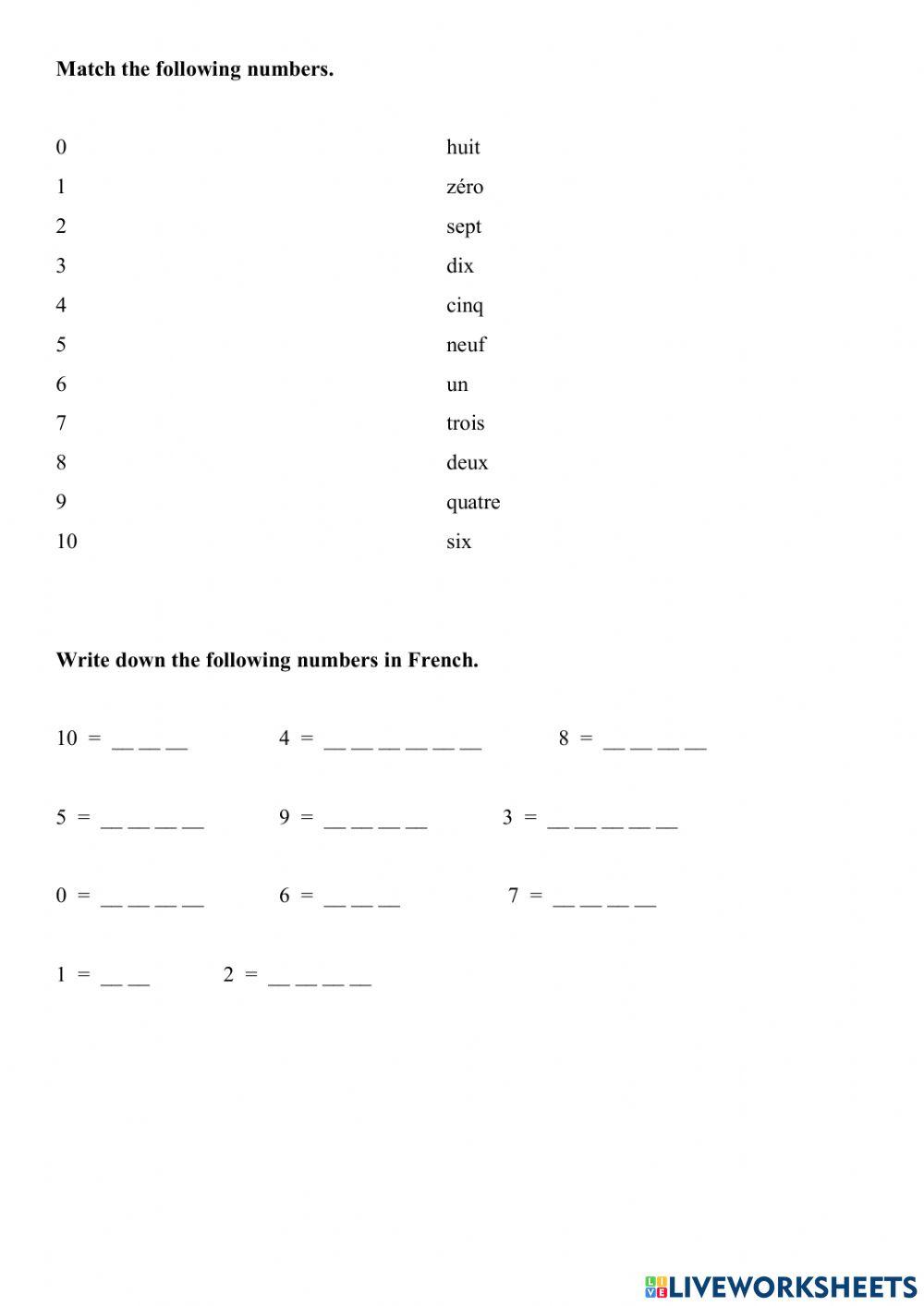 Numbers and vocabulary